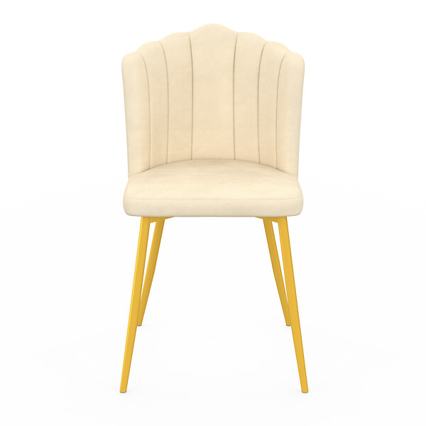 ID MARKET - Lot de 2 chaises coquillage ADELLA beige en velours pieds dorés - large