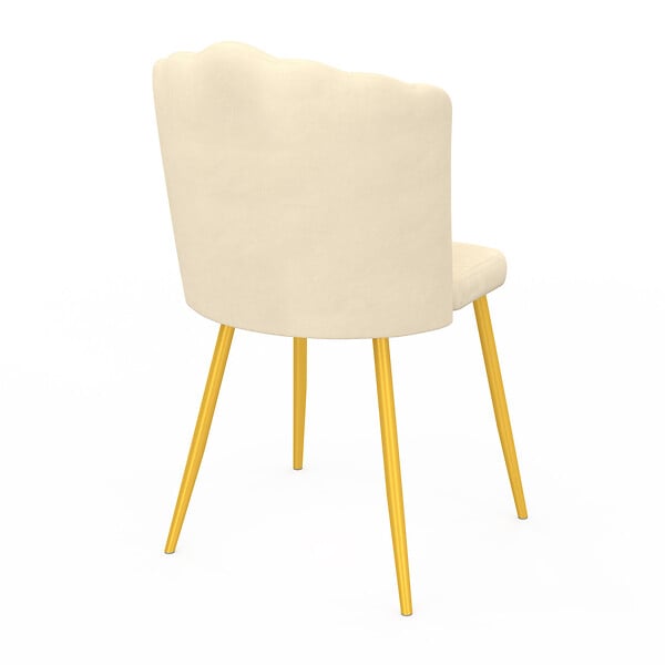 ID MARKET - Lot de 2 chaises coquillage ADELLA beige en velours pieds dorés - large