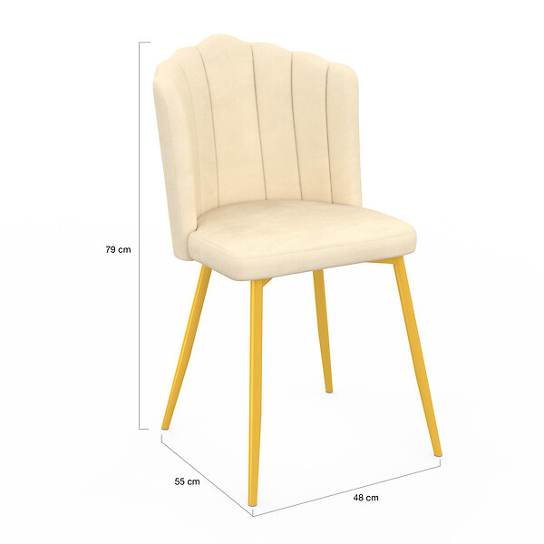 ID MARKET - Lot de 2 chaises coquillage ADELLA beige en velours pieds dorés - large