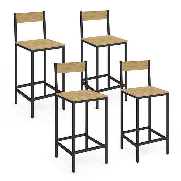 ID MARKET - Lot de 4 tabourets de bar DETROIT avec dossier chaise de cuisine design industriel - large
