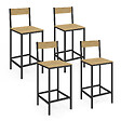 ID MARKET - Lot de 4 tabourets de bar DETROIT avec dossier chaise de cuisine design industriel - vignette