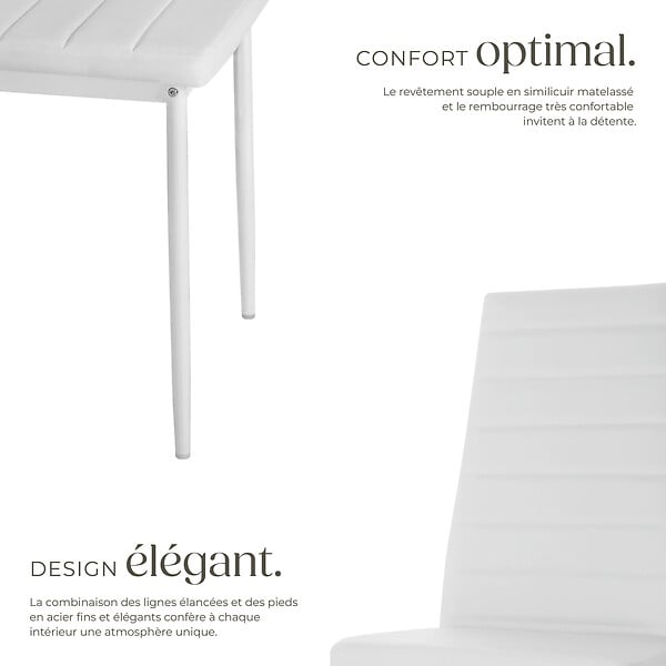 TECTAKE - Ensemble 4 chaises de salle à manger aspect cuir ergonomique blanc - large