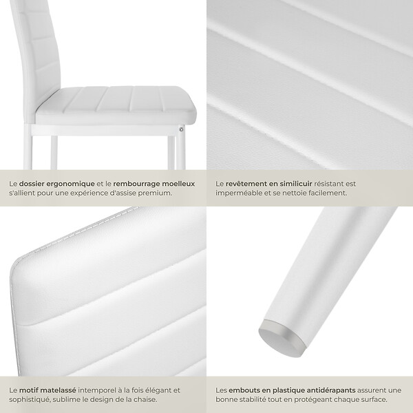 TECTAKE - Ensemble 4 chaises de salle à manger aspect cuir ergonomique blanc - large
