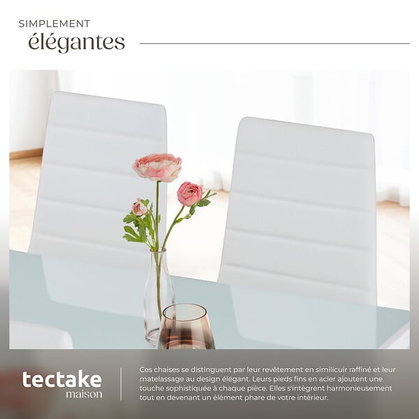 TECTAKE - Ensemble 4 chaises de salle à manger aspect cuir ergonomique blanc - large