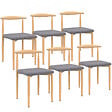 ID MARKET - Lot de 6 chaises NOE en imitation bois et assise en tissu gris clair pour salle à manger - vignette