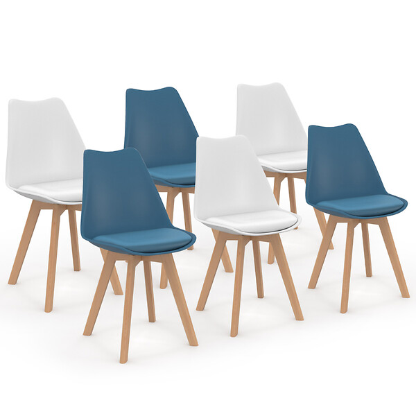 ID MARKET - Lot de 6 chaises scandinaves SARA mix color bleu canard x3 et blanc x3 - large