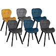 ID MARKET - Lot de 6 chaises ROBINE en velours mix color bleu x2, gris foncé x2, gris clair et jaune - vignette