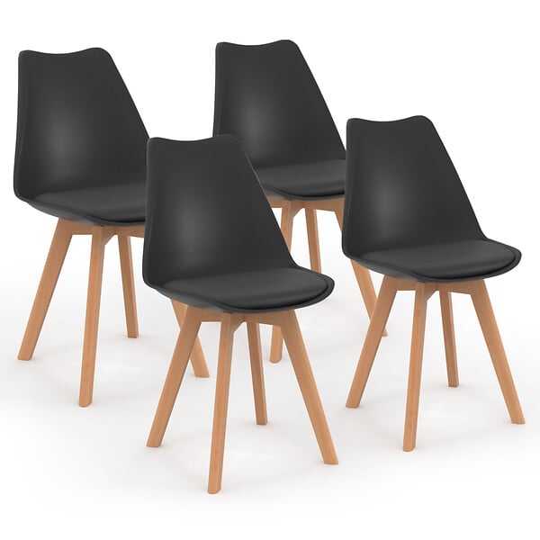 ID MARKET - Lot de 4 chaises scandinaves SARA noires pour salle à manger - large