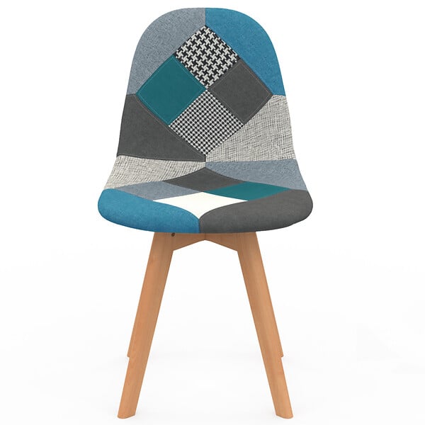 ID MARKET - Lot de 4 chaises scandinaves SARA motifs patchworks bleus - large