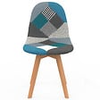 ID MARKET - Lot de 4 chaises scandinaves SARA motifs patchworks bleus - vignette