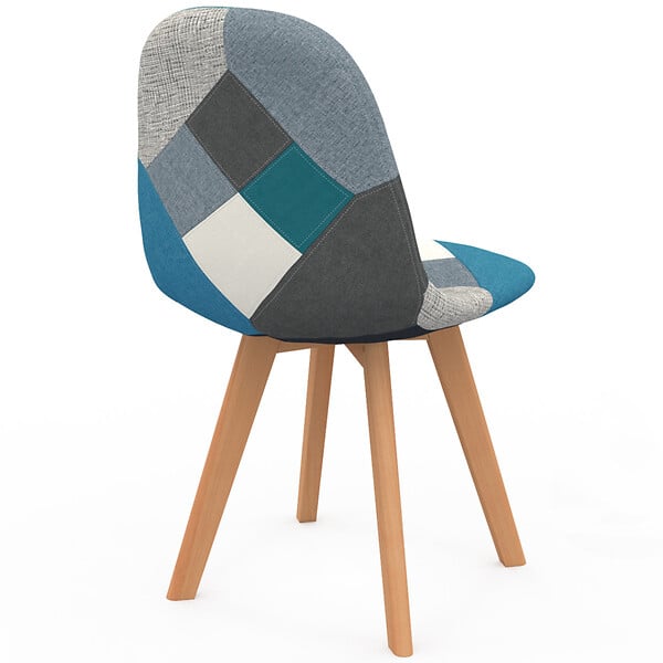 ID MARKET - Lot de 4 chaises scandinaves SARA motifs patchworks bleus - large