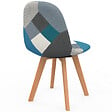 ID MARKET - Lot de 4 chaises scandinaves SARA motifs patchworks bleus - vignette