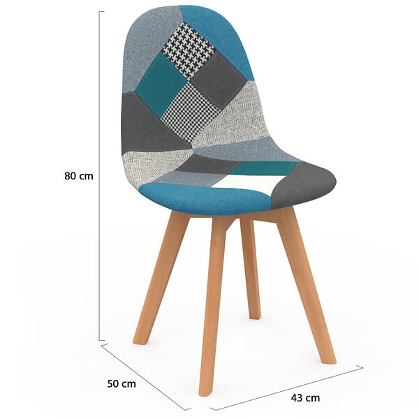 ID MARKET - Lot de 4 chaises scandinaves SARA motifs patchworks bleus - large
