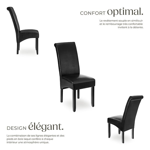 TECTAKE - Ensemble 4 chaises de salle à manger aspect cuir ergonomique noir - large
