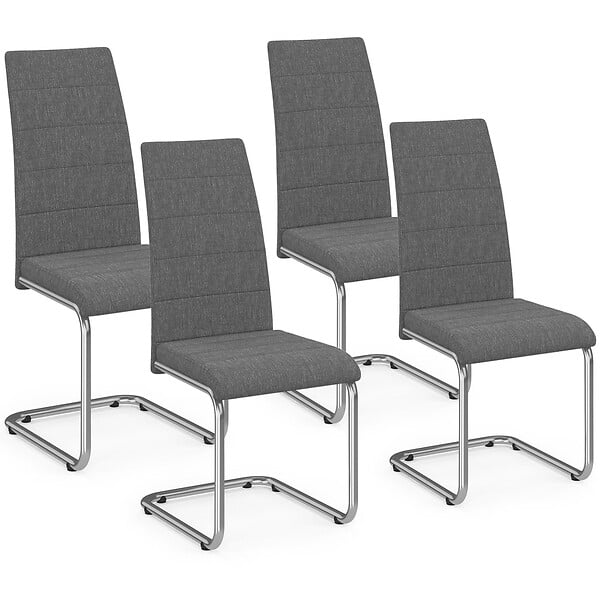 ID MARKET - Lot de 4 chaises MIA en tissu gris anthracite pour salle à manger - large
