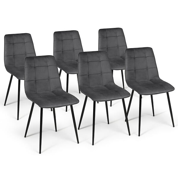 ID MARKET - Lot de 6 chaises MILA en velours gris foncé pour salle à manger - large