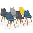ID MARKET - Lot de 6 chaises scandinaves SARA mix color bleu x2, gris clair, gris foncé x2, jaune - vignette
