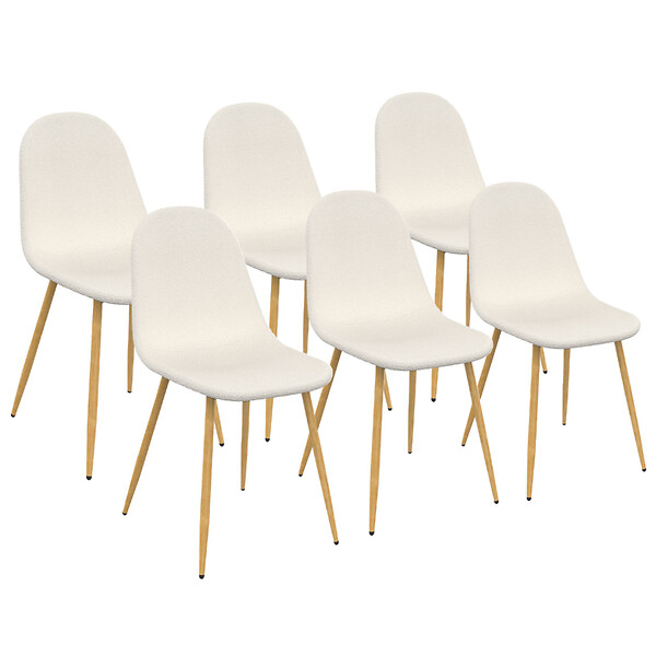 ID MARKET - Lot de 6 chaises DARI en tissu bouclette pour salle à manger - large