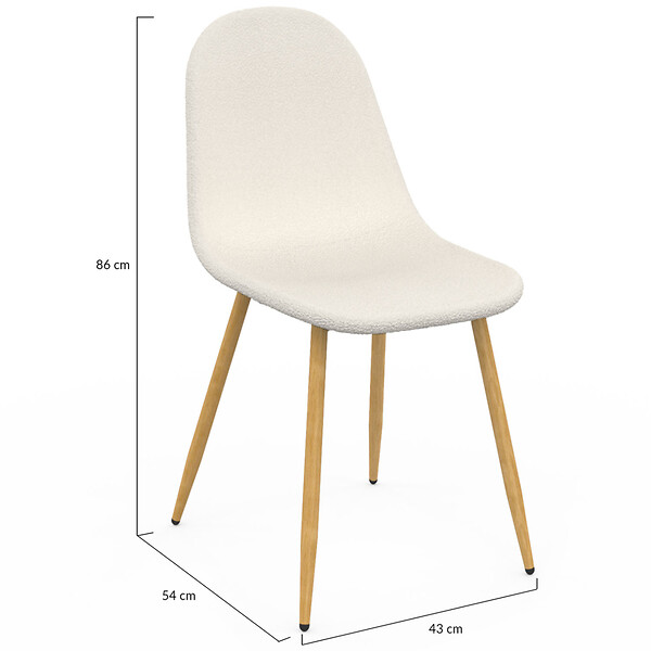 ID MARKET - Lot de 6 chaises DARI en tissu bouclette pour salle à manger - large