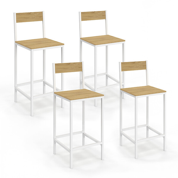 ID MARKET - Lot de 4 tabourets de bar DETROIT avec dossier chaise de cuisine design industriel - large