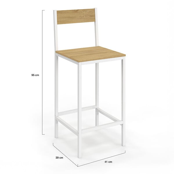 ID MARKET - Lot de 4 tabourets de bar DETROIT avec dossier chaise de cuisine design industriel - large
