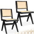 TECTAKE - Lot de 2 chaises en bois avec cannage viennois design boho noir - vignette