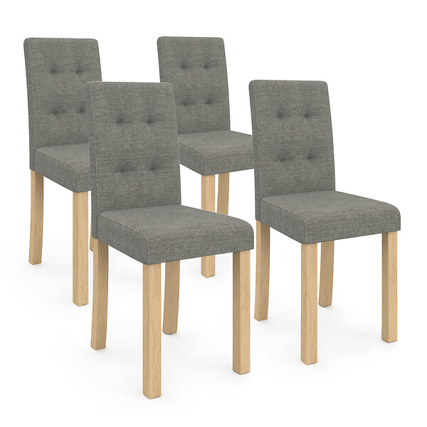 ID MARKET - Lot de 4 chaises POLGA capitonnées grises pour salle à manger - large