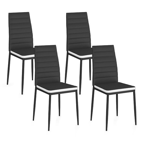 ID MARKET - Lot de 4 chaises ROMANE noires bandeau blanc pour salle à manger - large