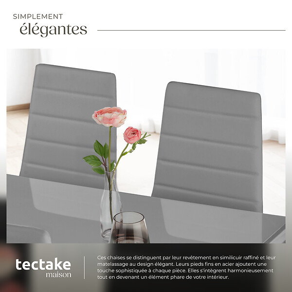 TECTAKE - Lot de 8 chaises avec strass Rembourrées en cuir synthétique  gris - large