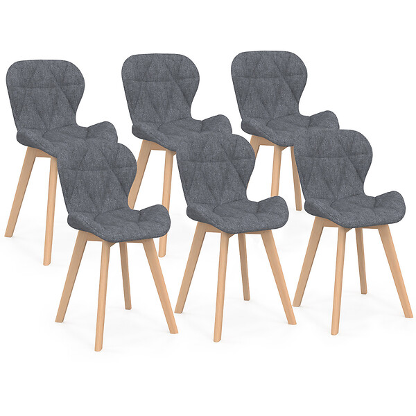 ID MARKET - Lot de 6 chaises ROBINE en tissu gris foncé pour salle à manger - large