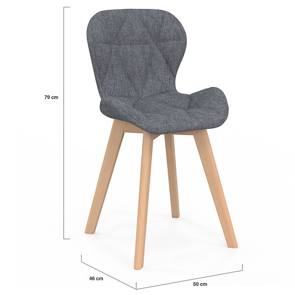 ID MARKET - Lot de 6 chaises ROBINE en tissu gris foncé pour salle à manger - large