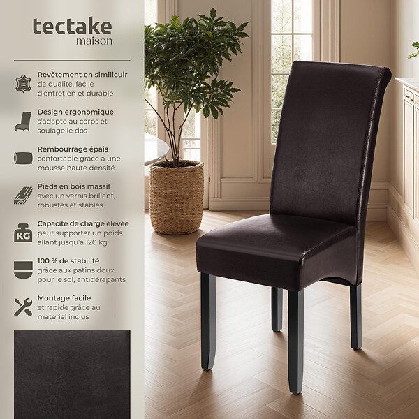 TECTAKE - Ensemble 4 chaises de salle à manger revêtement aspect cuir marron - large