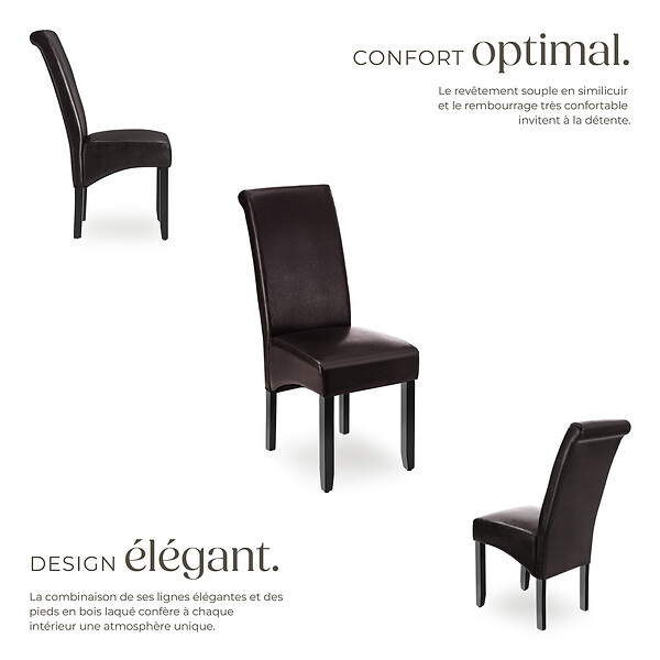 TECTAKE - Ensemble 4 chaises de salle à manger revêtement aspect cuir marron - large