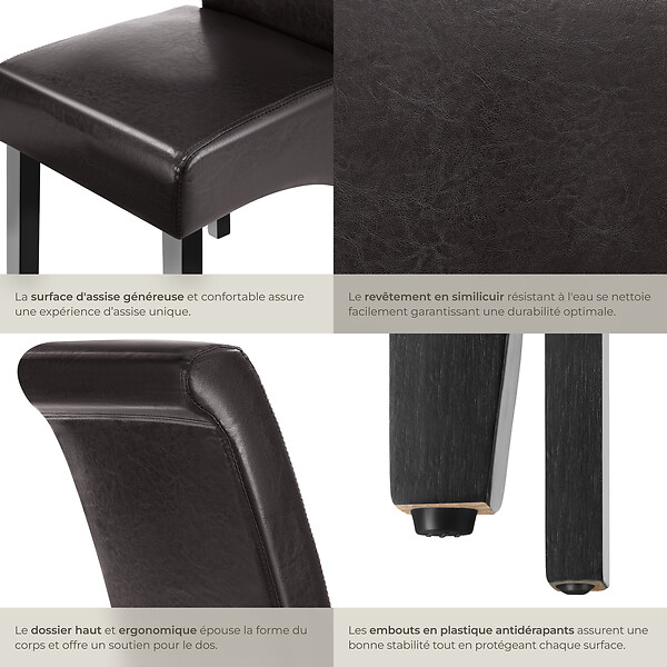 TECTAKE - Ensemble 4 chaises de salle à manger revêtement aspect cuir marron - large