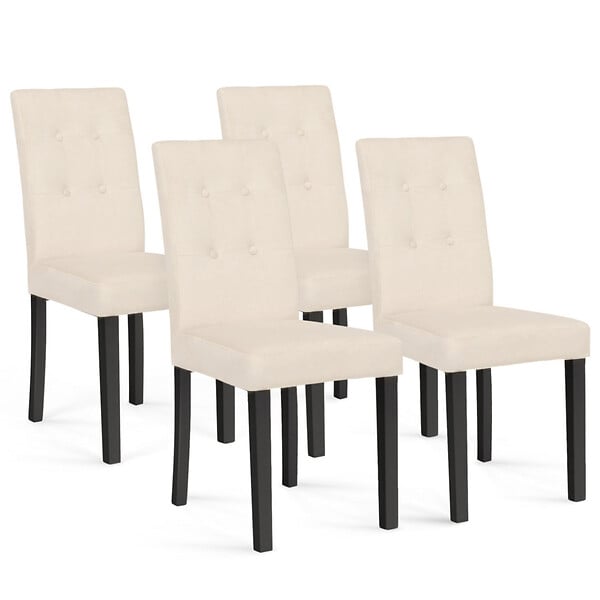 ID MARKET - Lot de 4 chaises POLGA capitonnées en velours beige pieds noirs - large