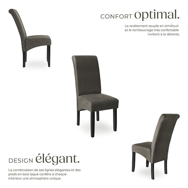 TECTAKE - Ensemble de 2 chaises de salle à manger aspect cuir gris marbré - large