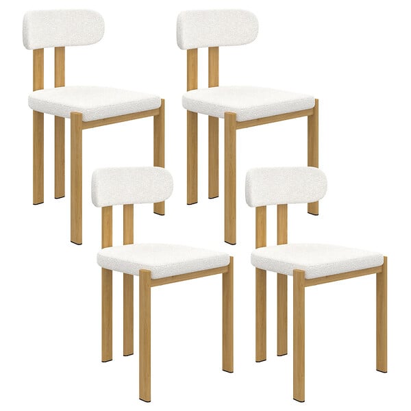 ID MARKET - Lot de 4 chaises ESMA en métal effet bois et tissu bouclette pour salle à manger - large