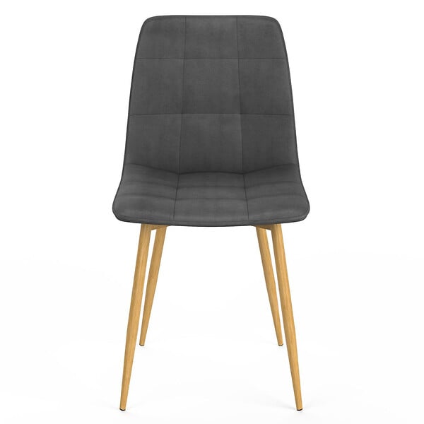 ID MARKET - Lot de 6 chaises MILA en velours gris foncé pied effet bois pour salle à manger - large