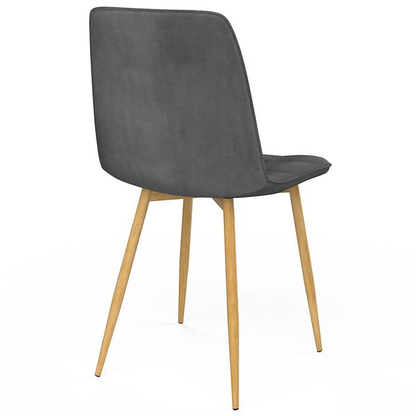 ID MARKET - Lot de 6 chaises MILA en velours gris foncé pied effet bois pour salle à manger - large