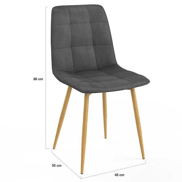 ID MARKET - Lot de 6 chaises MILA en velours gris foncé pied effet bois pour salle à manger - large