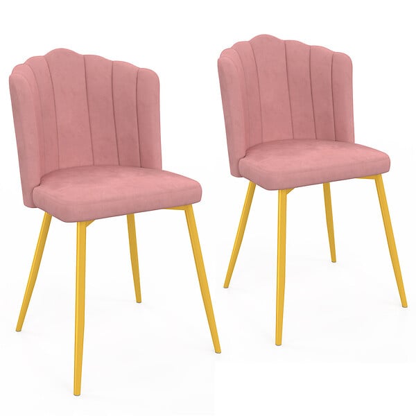 ID MARKET - Lot de 2 chaises coquillage ADELLA rose en velours pieds dorés - large