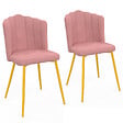 ID MARKET - Lot de 2 chaises coquillage ADELLA rose en velours pieds dorés - vignette