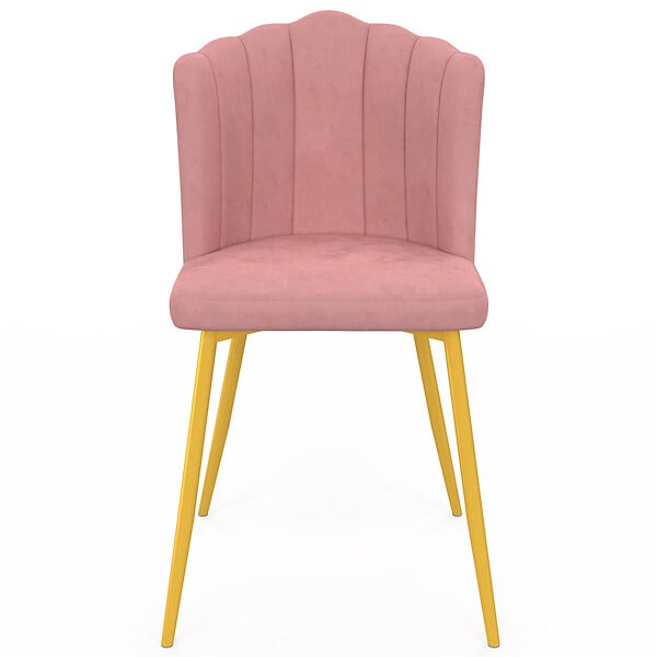 ID MARKET - Lot de 2 chaises coquillage ADELLA rose en velours pieds dorés - large