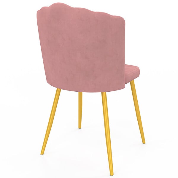 ID MARKET - Lot de 2 chaises coquillage ADELLA rose en velours pieds dorés - large