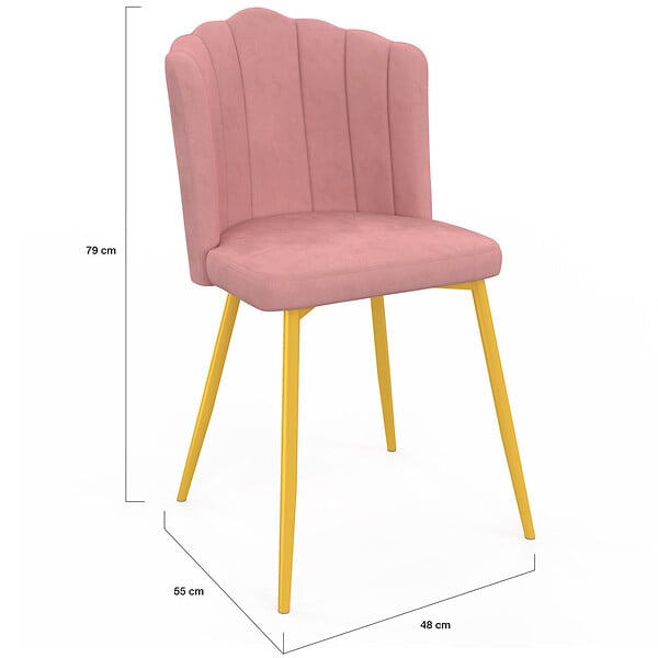 ID MARKET - Lot de 2 chaises coquillage ADELLA rose en velours pieds dorés - large