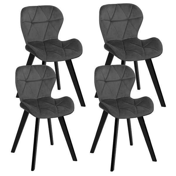 ID MARKET - Lot de 4 chaises ROBINE en velours gris foncé pieds noirs - large
