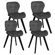ID MARKET - Lot de 4 chaises ROBINE en velours gris foncé pieds noirs - vignette