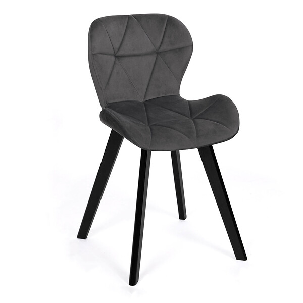 ID MARKET - Lot de 4 chaises ROBINE en velours gris foncé pieds noirs - large
