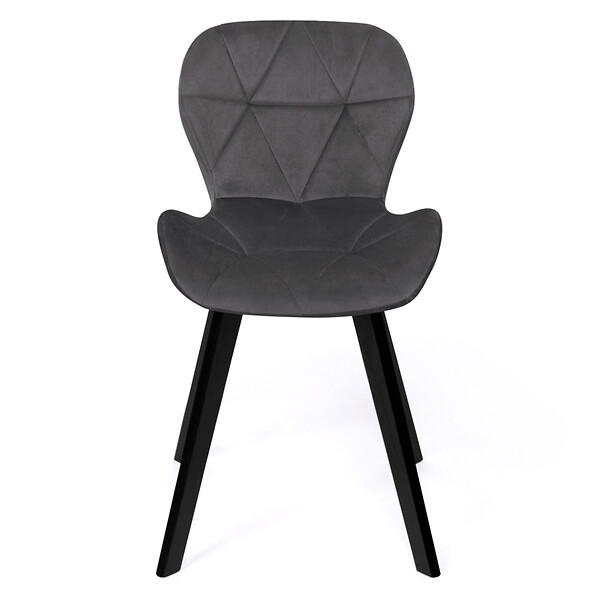 ID MARKET - Lot de 4 chaises ROBINE en velours gris foncé pieds noirs - large