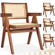 TECTAKE - Lot 4 chaises de salle à manger cannage viennois boho chêne foncé - vignette